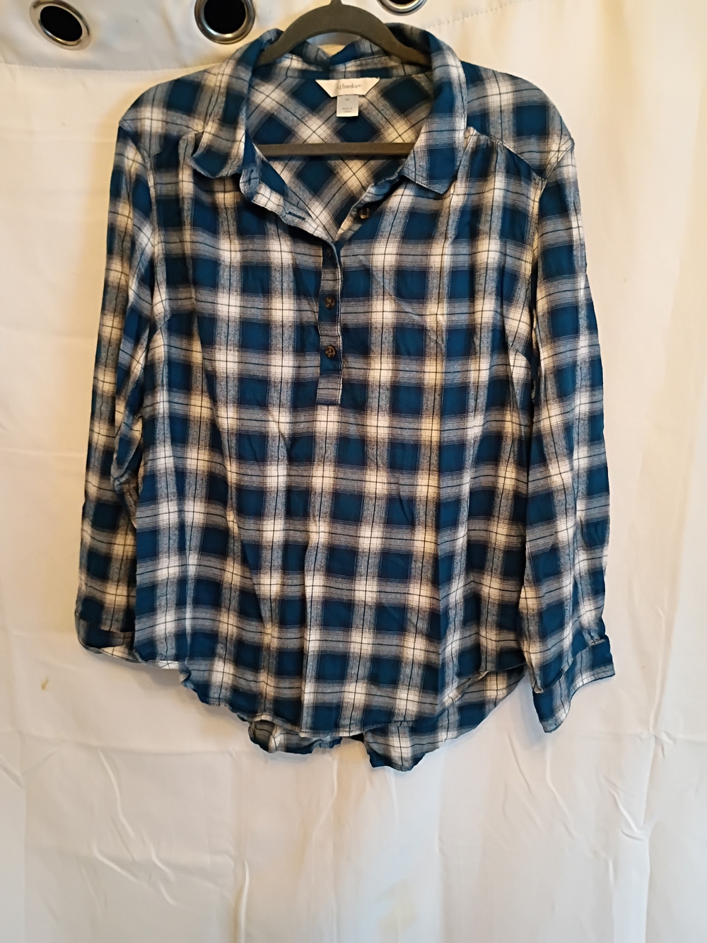 CJ Banks Blue and White Plaid Size 1x 3/4 Button Down Shirt